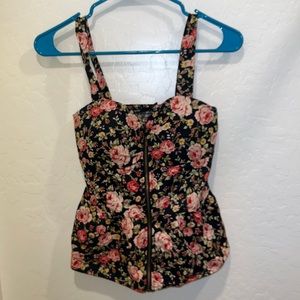 Poetry flare floral zipper front tank top Womens size M